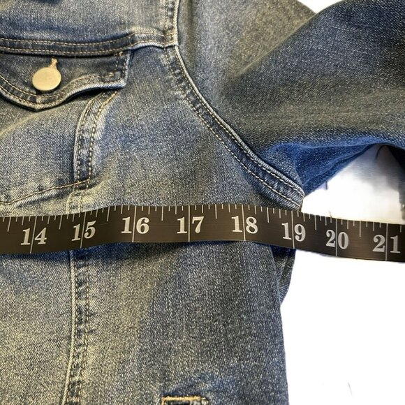 Baccini Vintage Classic Faded Denim Jean Jacket Fray Hem Uneven Cut Lt Wash Med - Picture 6 of 10